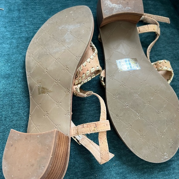 Jack Rogers 9.5 Heels Shoes Tan Gold Leather - Picture 5 of 9